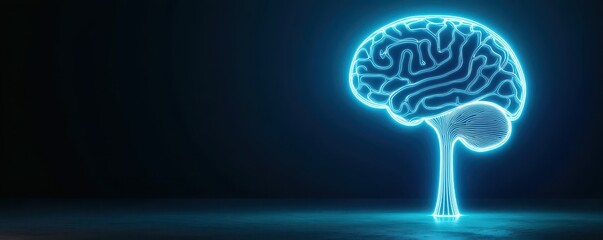 A glowing blue brain-shaped tree symbolizing intelligence, creativity, and the fusion of nature and technology against a dark background.