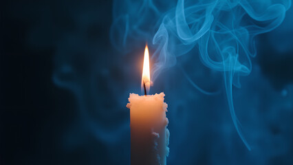 Fototapeta premium Candle flame and blue smoke creating ambiance
