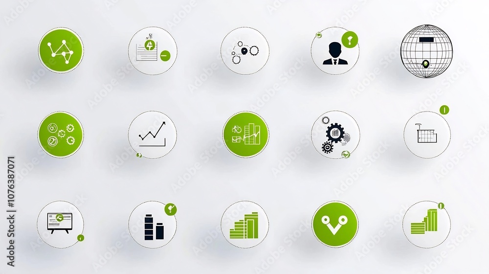 Poster Editable of a set of 15 action oriented outline style icons featuring project roadmap task allocation and progress tracking elements for software and business workflow visualizations and infographics