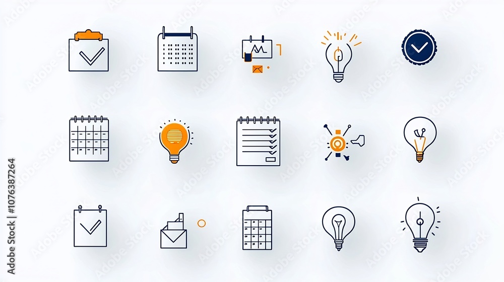 Poster A collection of 15 minimalist outline style icons focused on task management elements such as calendar checklist and teamwork  These versatile graphics are designed for business organization