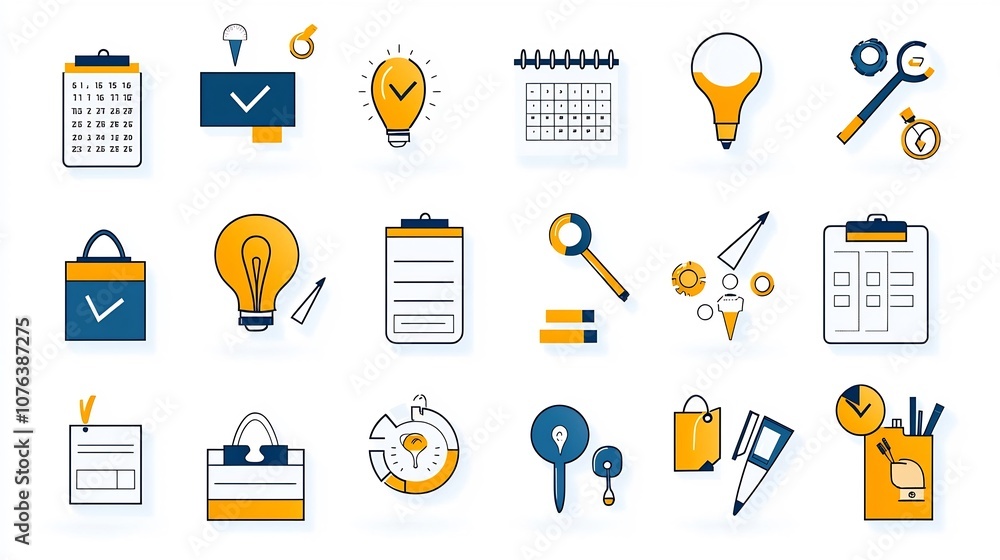 Aufkleber Collection of 15 outline style icons focused on checklist for effective planning task execution and project management  Minimal design suitable for business workflow and productivity applications