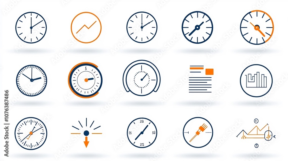 Poster Outline Icon Set Featuring 15 Symbols Representing Task Planning Tracking Workflow Approval and Progress Meter in Clean Style with Editable Strokes