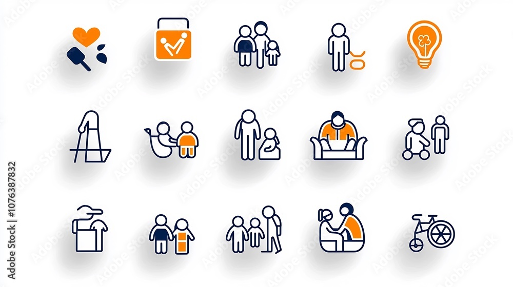 Aufkleber comprehensive set of 15 minimalist family themed icons in a simple line style featuring parents chil