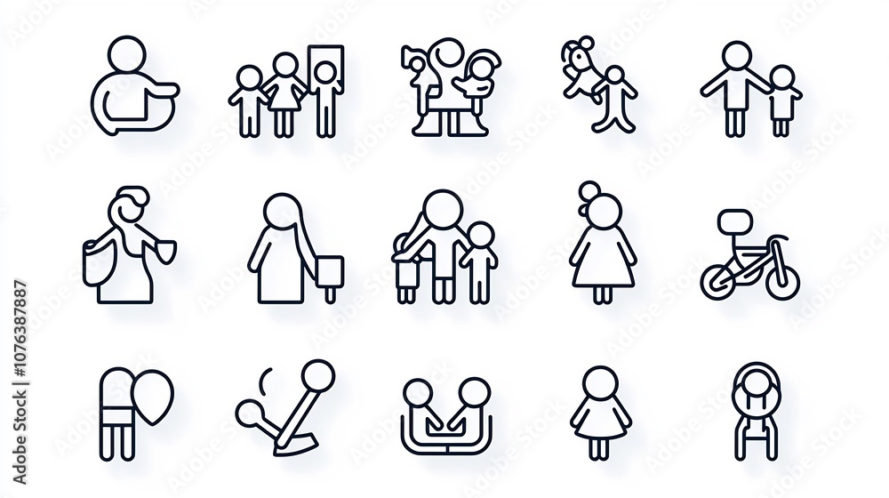 Fototapete set of minimal outline icons representing various family members and relationships including mother 