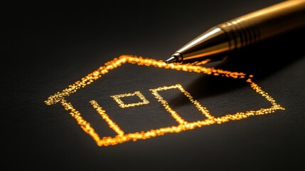 Close-up of a real estate contract featuring a house outline and a pen ready to sign