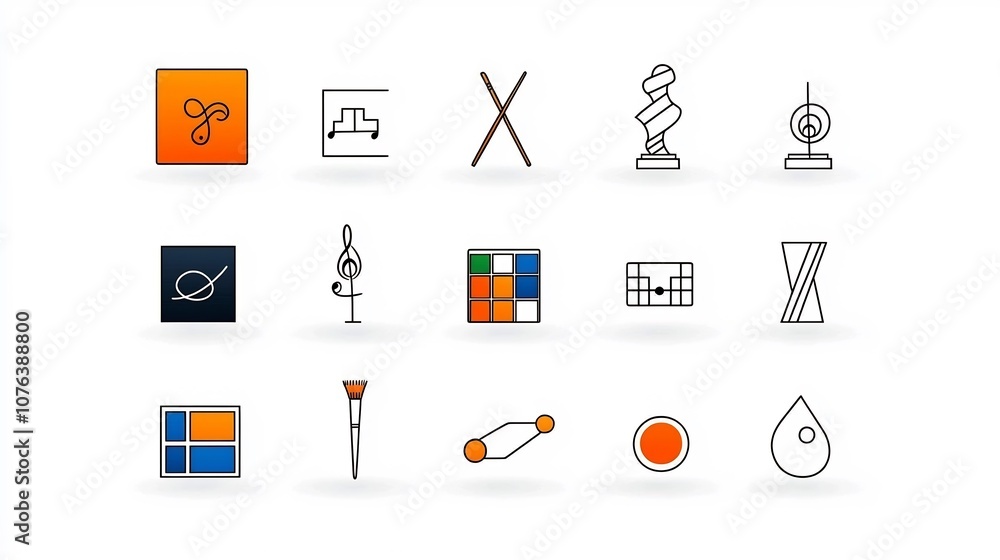 Aufkleber set of 15 outline icons representing various art elements such as palette sculpture and music note s