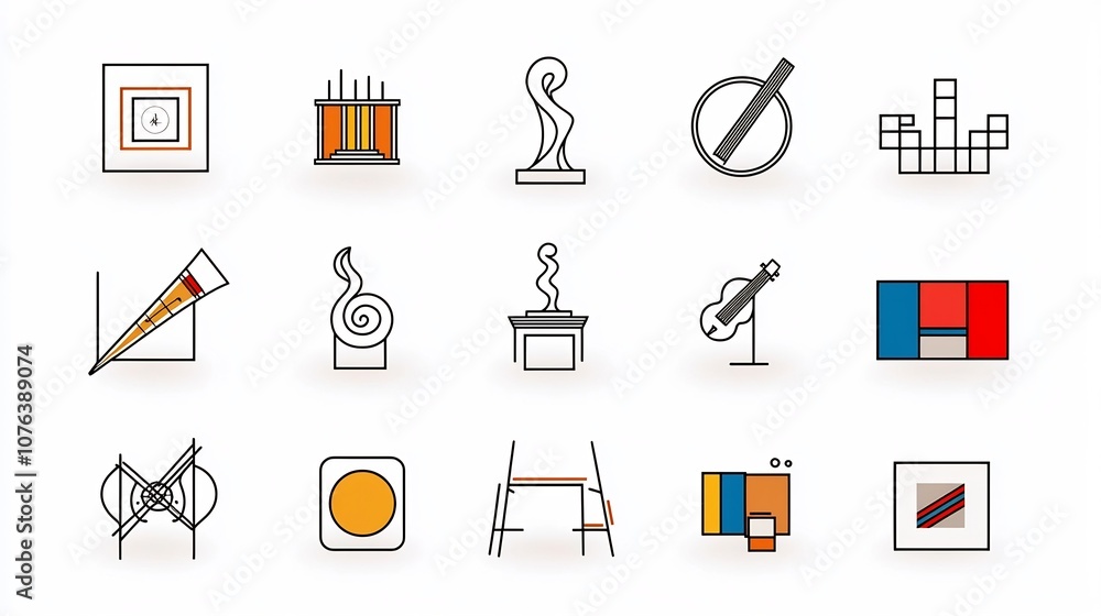 Aufkleber Set of 15 art related icons in outline style featuring icons for galleries sculptures and musical instruments with editable stroke This modern and minimalist icon set can be used for visual arts