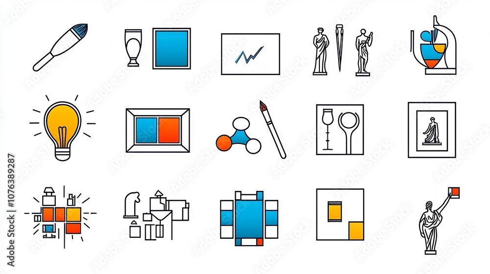 Leinwandbilder elegant outline icon set featuring a collection of 15 symbols and graphic elements including creativ