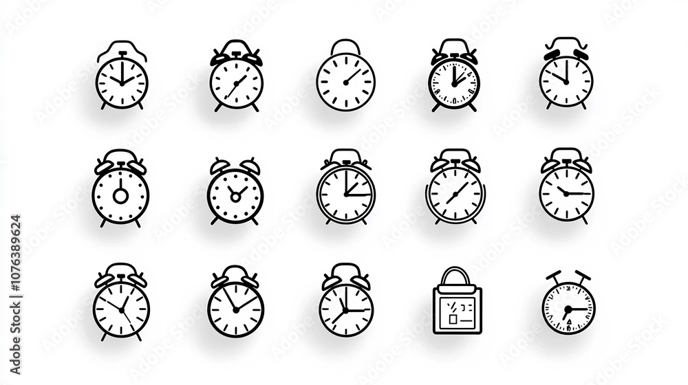 Aufkleber a set of 15 minimalist icons depicting various time management and organization symbols such as an a