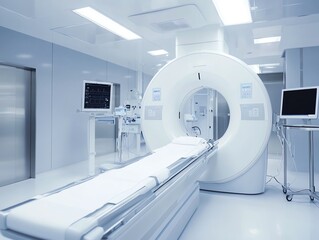 Modern MRI machine in a clinical setting, showcasing advanced medical technology and equipment.