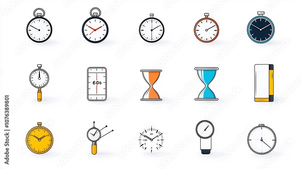 Leinwandbilder Elegantly Designed Set of 15 Linear Icons Focused on Timekeeping Elements Such as Stopwatch Hourglass and Countdown Symbols in a Simple Modern Style