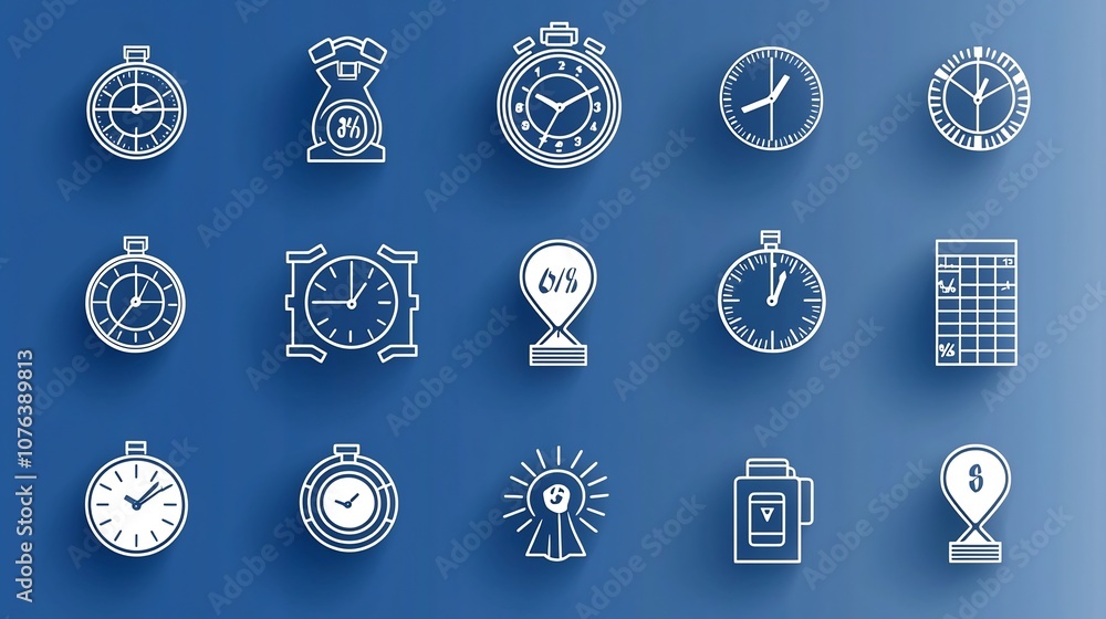 Aufkleber collection of 15 linear icons focused on timekeeping featuring stopwatch hourglass and countdown sym