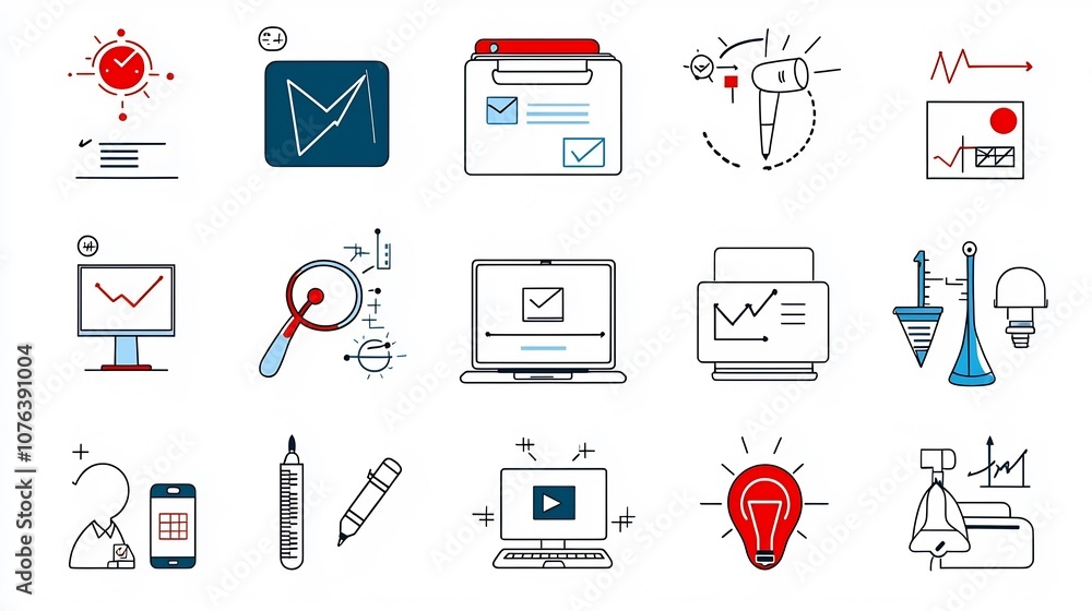 Leinwandbilder set of 15 clean and modern outline icons representing various elements of training education and e l