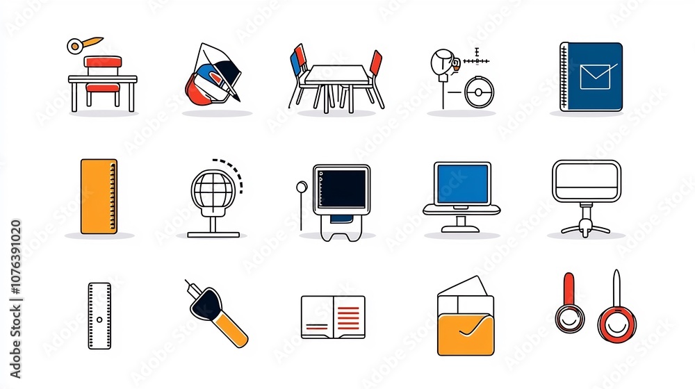 Poster Set of 15 educational icons in minimalist outline style featuring online classroom e learning platform and study materials  Editable stroke for digital graphics user interface and web design
