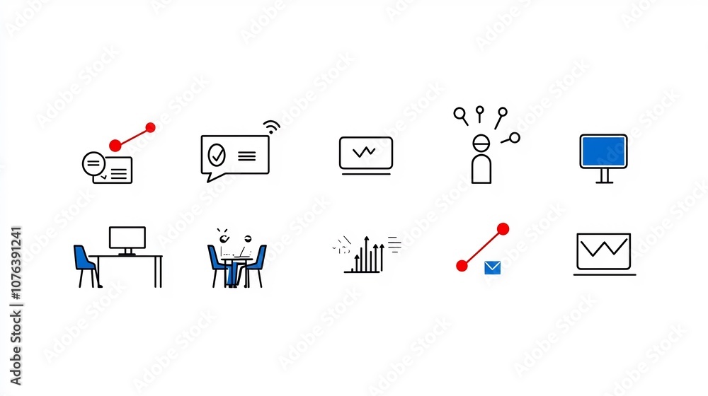 Poster Comprehensive collection of 15 clean minimalist icons representing various aspects of virtual training and online learning including webinars interactive assessments and self paced courses