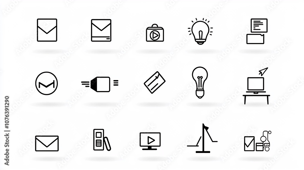 Poster A set of 15 minimalist icons representing various elements of training education and certification programs including symbols for video lectures assignments and diplomas or certificates