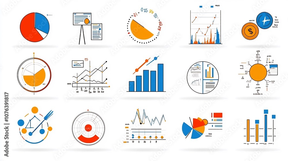 Aufkleber Collection of 15 linear icons focused on data analytics statistics and information visualization featuring icons for survey results price charts financial data analysis