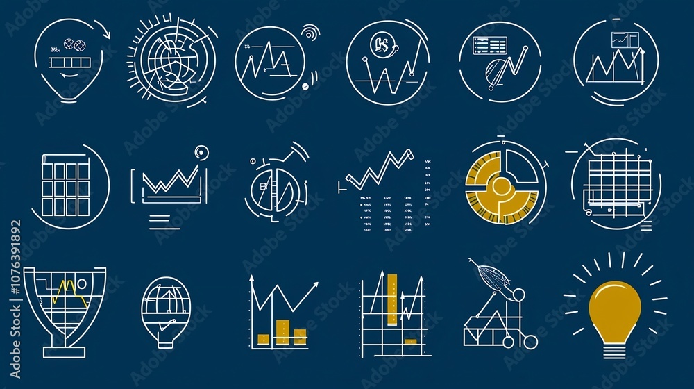 Aufkleber Outline icon set of 15 statistical symbols including data visualization price trends and survey analysis  style with editable stroke for infographics dashboards and business reports