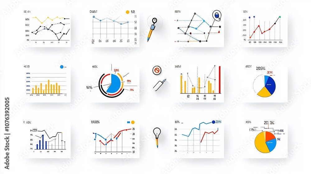 Fototapete A set of 15 minimal icons in outline style to represent various aspects of statistical data including data flow price indicators and analysis charts  Designed for use in infographics reports