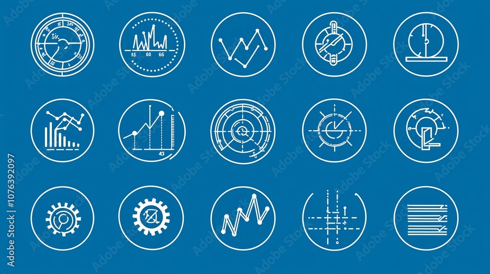 Aufkleber Set of 15 linear icons depicting various statistical functions data collection and survey evaluation tools as well as optimization symbols for business analytics and decision support