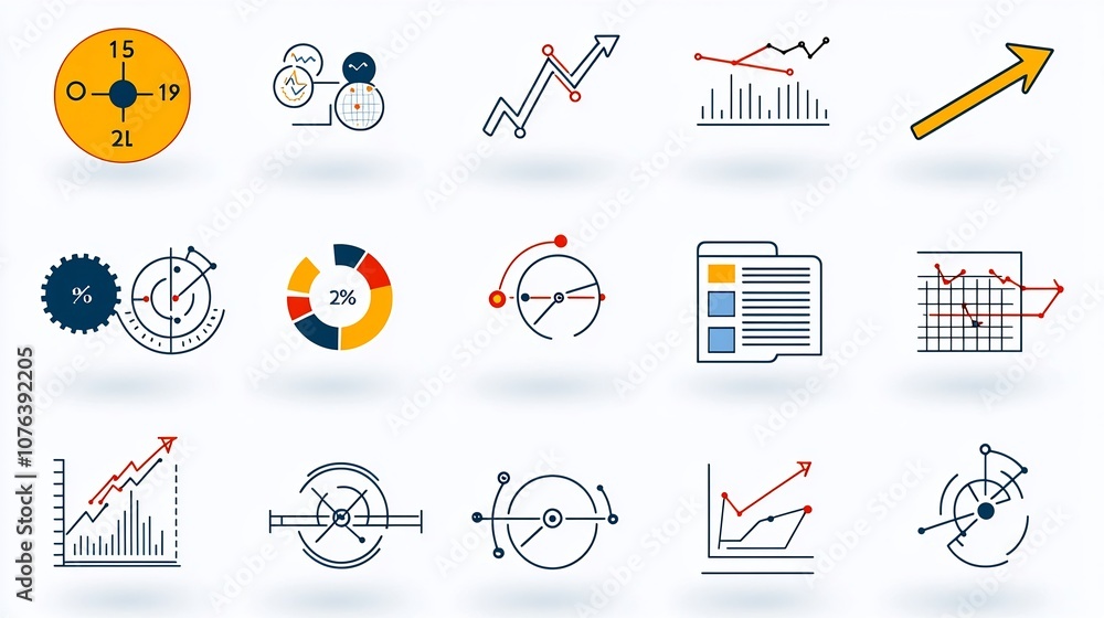 Aufkleber Set of 15 outline style statistical icons featuring symbols for data analytics optimization arrows and research charts  Editable stroke for business finance and technology applications