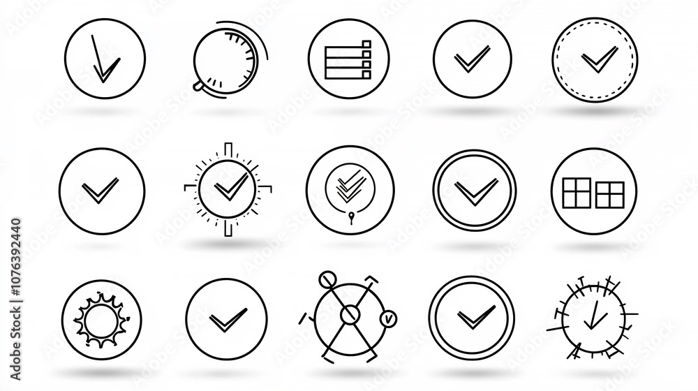Aufkleber Minimalist icon set of 15 outline symbols for data tracking analysis and reporting  Includes icons for surveys check marks feedback collection and other statistical visualizations for business