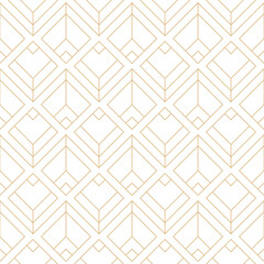 Gold line on white geometric seamless pattern. Abstract linear diamond structure background. Fine line lattice texture.