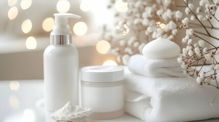 Wellness and Spa: spa accessories, candles, essential oils, and bath salts in a peaceful setting Generative AI