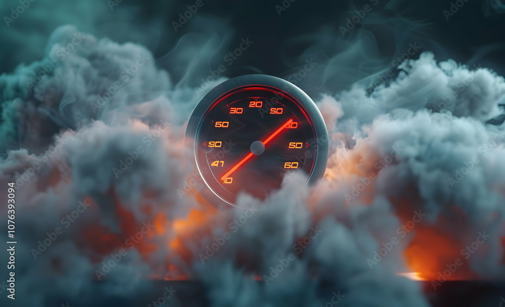 Poster a speedometer with three dials, a red arrow pointing to the left and right, on an empty background w