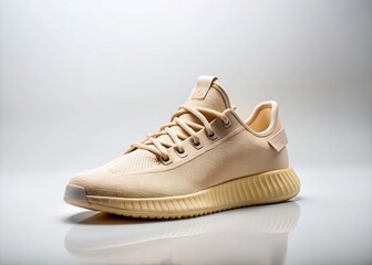 Candid Photography of a Stylish Beige Sneaker on a White Background in Vienna, Austria - A Close-Up of the Iconic Retro High Style Perfect for Fashion Enthusiasts