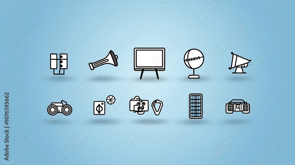 Fototapete collection of 15 minimalist linear icons focused on showcasing various entertainment events and perf