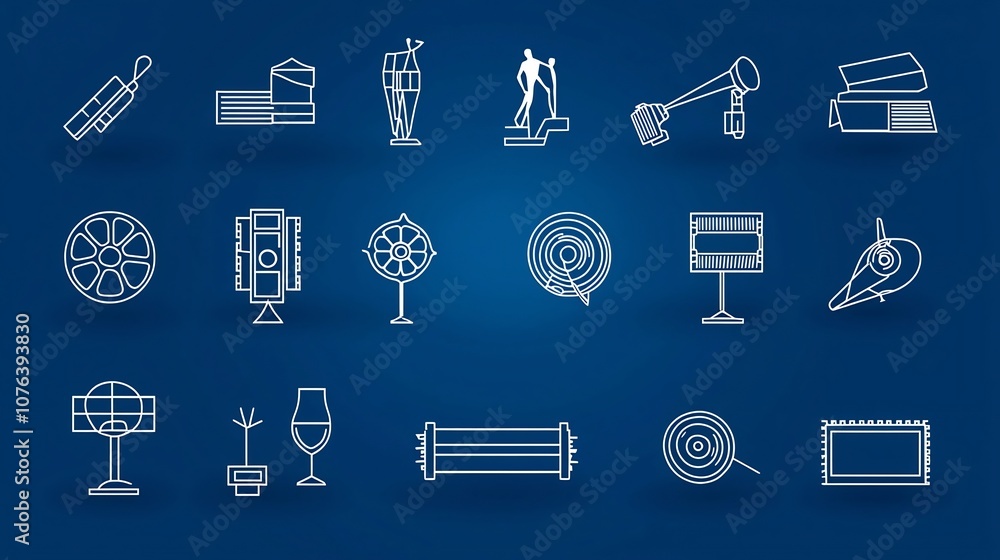 Aufkleber a set of 15 minimalist icons representing various entertainment and multimedia elements such as a ti