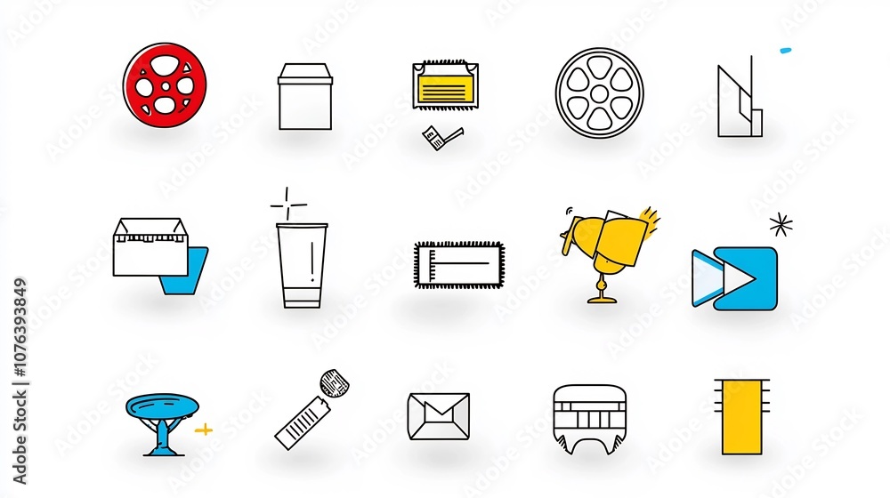 Aufkleber comprehensive entertainment icon set featuring 15 minimalist outlines for various symbols related to