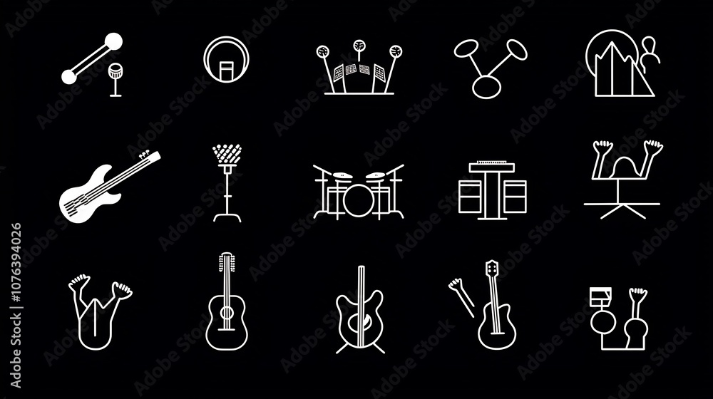 Leinwandbilder editable of a set of 15 outline style icons featuring elements related to performances shows and ent
