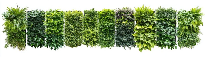 Obraz premium Green vertical garden with various plants in square frames