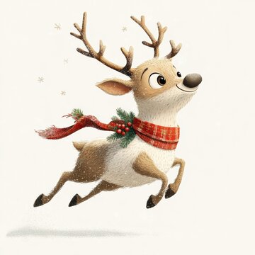 Playful reindeer with festive scarves and bright red noses prance with holiday ornaments, bringing a warm and joyful holiday vibe.