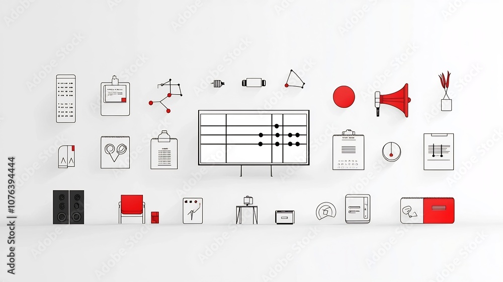 Leinwandbilder collection of minimalist outline style icons focused on event entertainment multimedia elements like