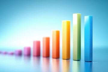 A vibrant bar graph illustrates growth, featuring colorful bars ascending against a soft blue background, symbolizing progress and achievement.