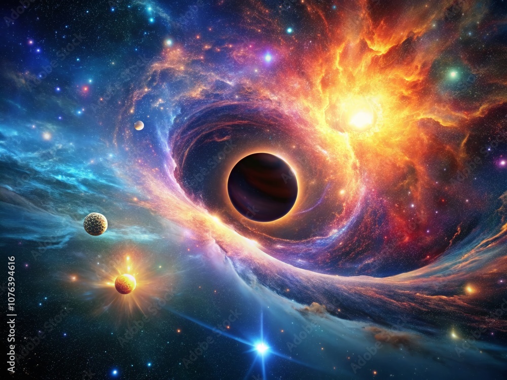 Poster captivating abstract galaxy light in space with nebula and black hole background - stunning energy f