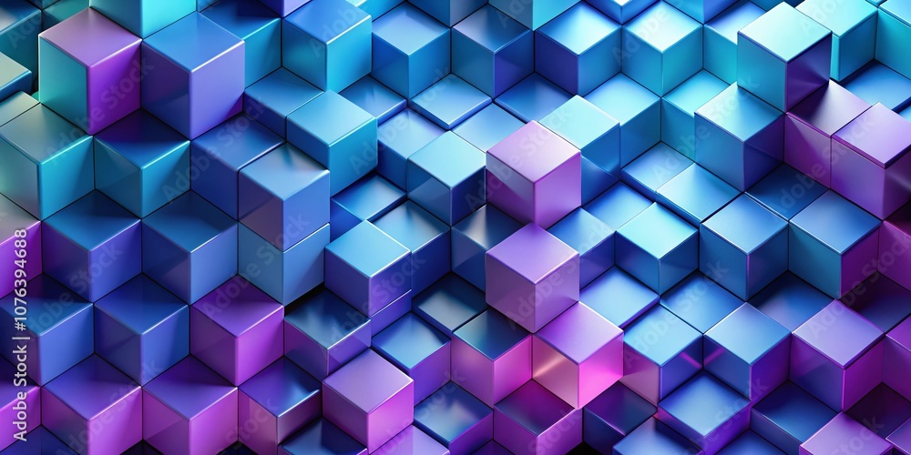 Poster captivating abstract geometric background featuring blue and purple cubes with ample copy space for 
