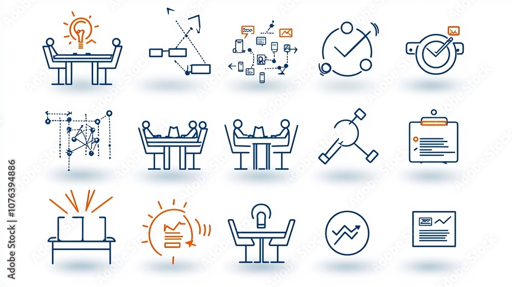 Leinwandbilder set of 15 outline icons representing essential meeting and elements including conference table team 