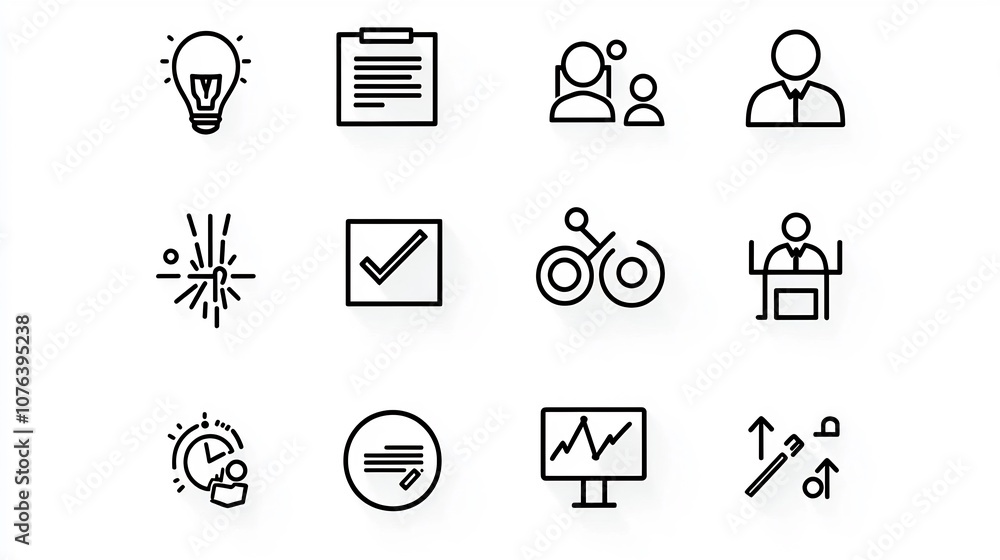 Leinwandbilder collection of 15 clean and modern linear icons representing key elements of corporate meetings inclu