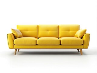 Fototapeta premium Yellow Long Sofa for Home Decoration, Modern Furniture Design, Stylish Living Room Decor, Isolated on White Background, Cozy and Elegant Couch for Interior Styling