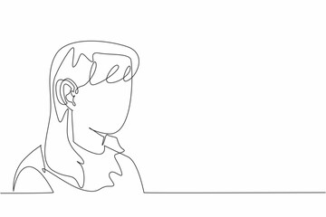 Continuous one line drawing woman using hearing aid. Bad luck. Can't hear clearly. Having to use hearing aids since young. Technology. World Hearing Day. Single line draw design vector illustration