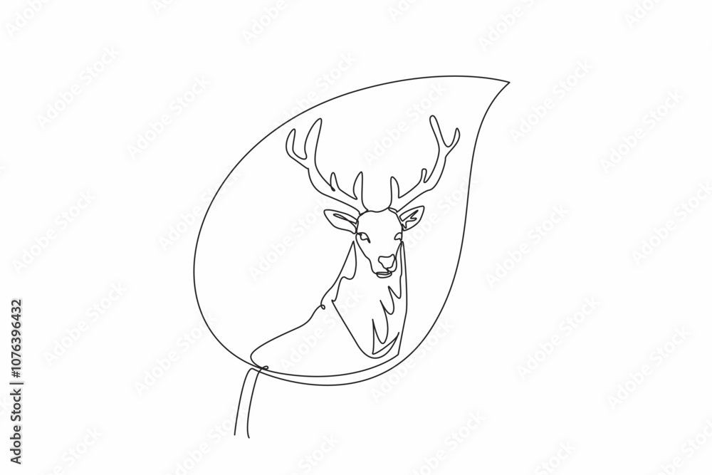 Poster continuous one line drawing deer head in the middle of the leaf. don't let it become extinct. make n