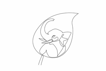 Continuous one line drawing elephant head in the middle of the leaf. Stop large-scale ivory poaching. Let it breed. Natural habitats. World Wildlife Day. Single line draw design vector illustration.