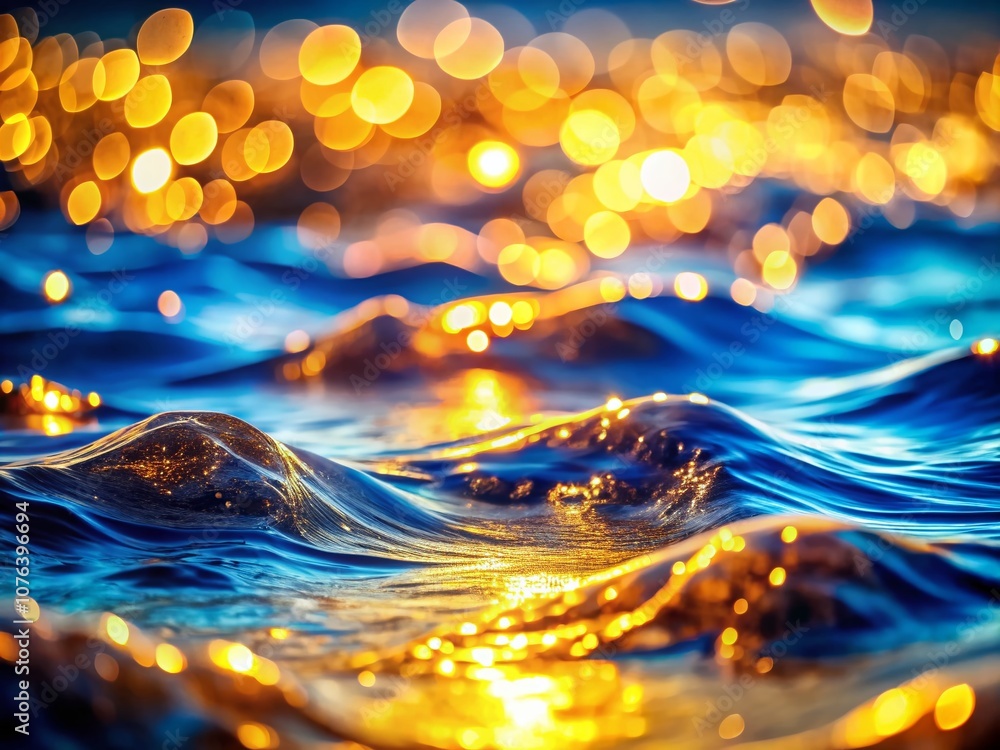 Poster captivating blue and gold abstract background with illuminating lights and fluid waves for dynamic v