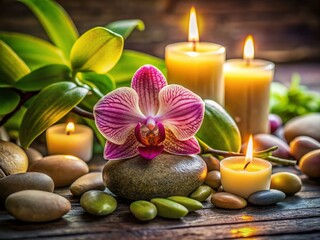 Captivating Blend of Runde Steine, Illuminating Candlelight, and Delicate Orchids in a Serene Setting for a Peaceful Home Décor Aesthetic