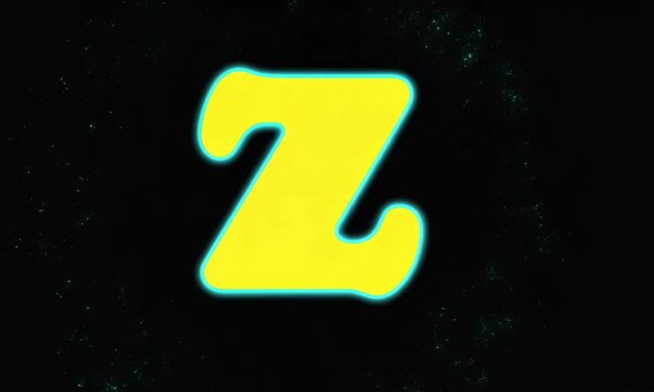 letter z yellow color with a neon blue stroke on black screen