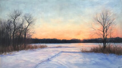 A Winter Sunset Over a Frozen Lake